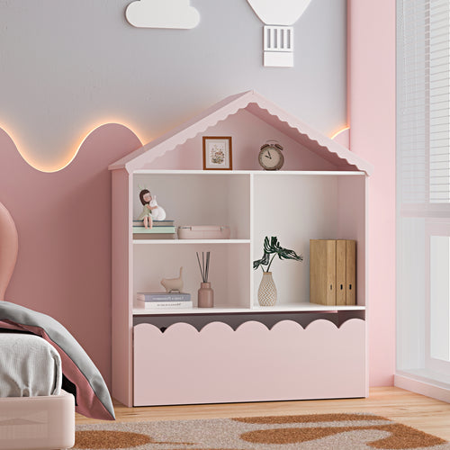 Børnehylde Vestnes 114x91x30 cm Cotton Candy/White [en.casa]