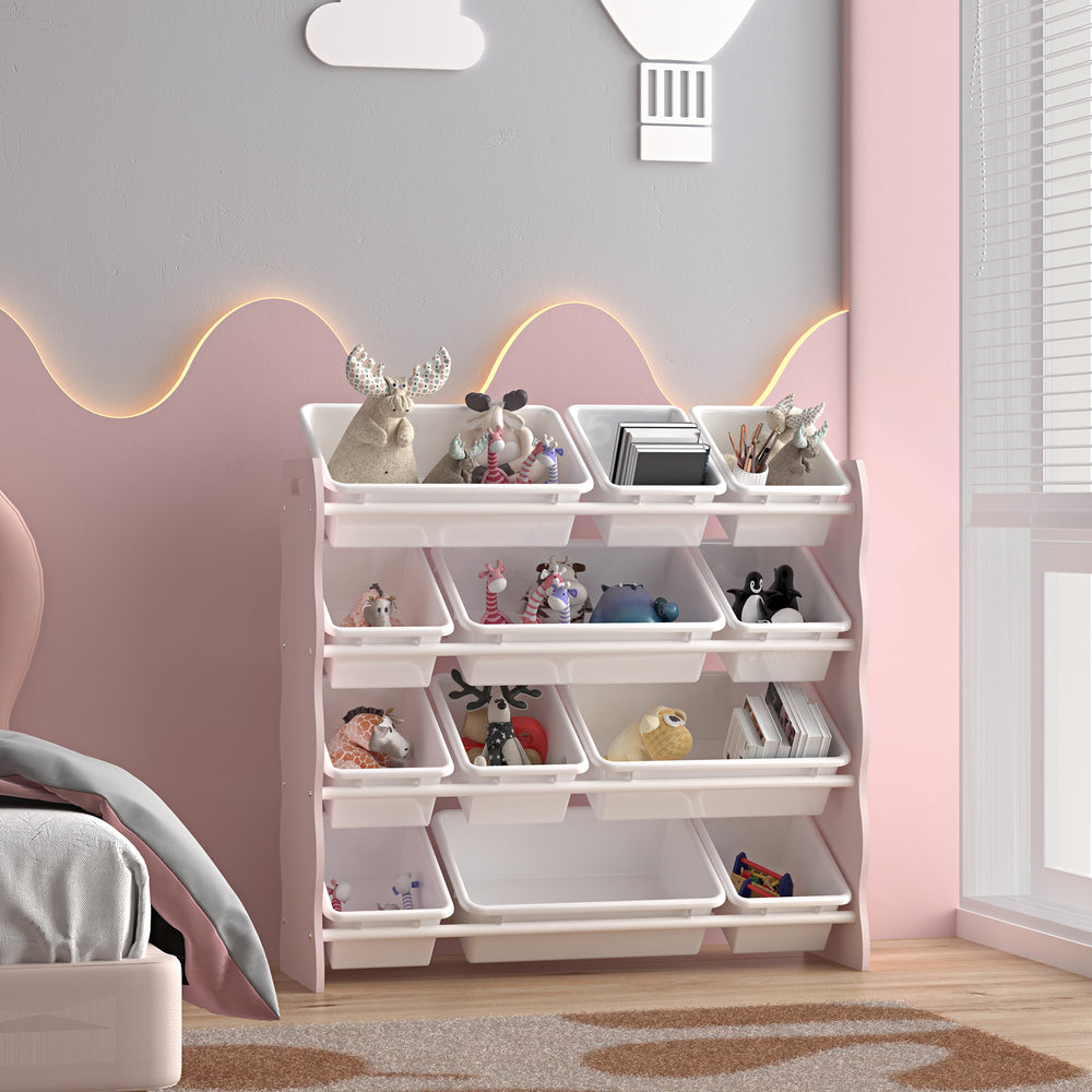 Børnehylde Vestnes med 12 opbevaringskasser 78x86x27 cm Cotton Candy/Hvid [en.casa] - premiumXL