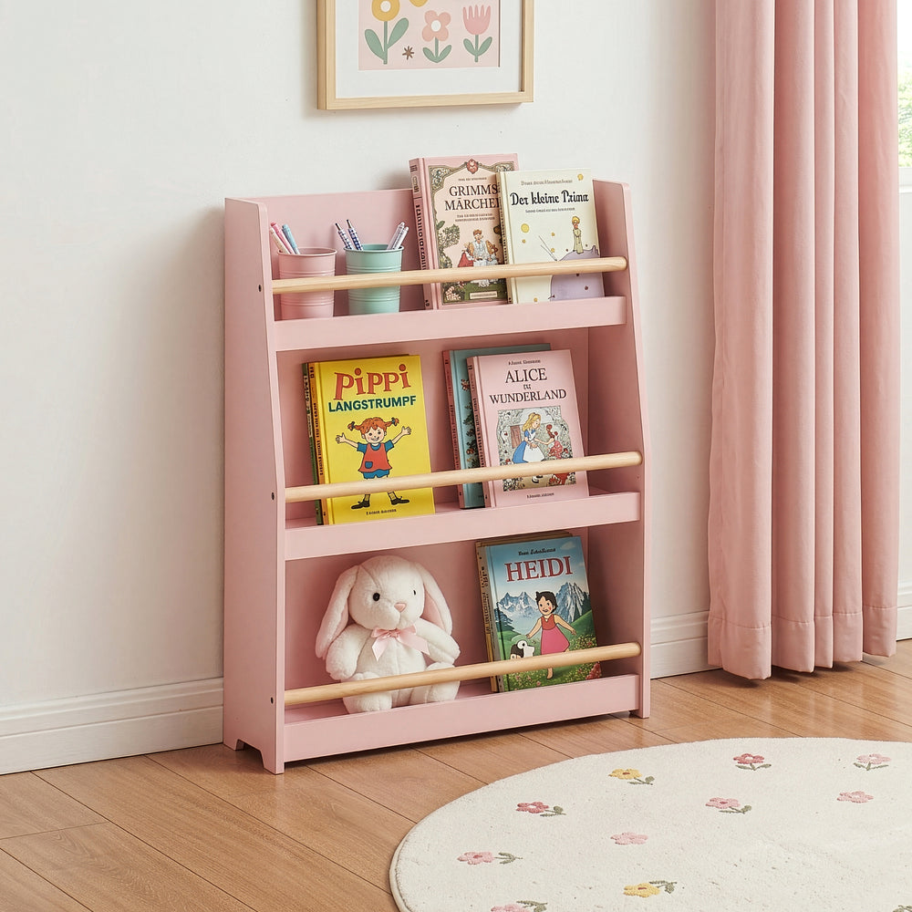 Børnebøgerreol Virer 78x60x18 cm Rosa [en.casa]