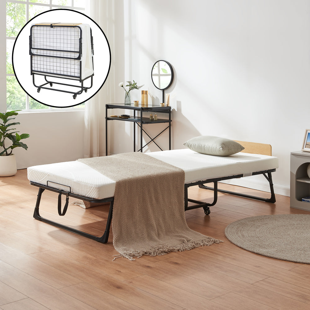 Metalfoldeseng Lustendi med madras 200x90cm sort/eg-look [en.casa].