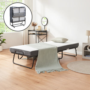 Metal - Klapseng Borjavle med madras 200x90cm Sort [en.casa] - premiumXL