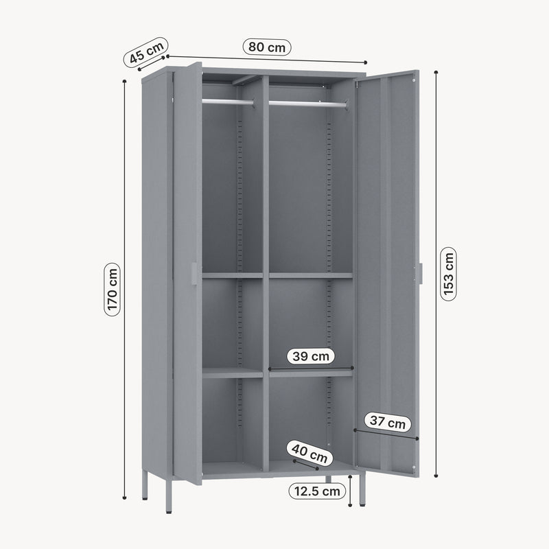 Målskitse Garderobeskab Esteli 170x80x45 cm stål [en.casa]
