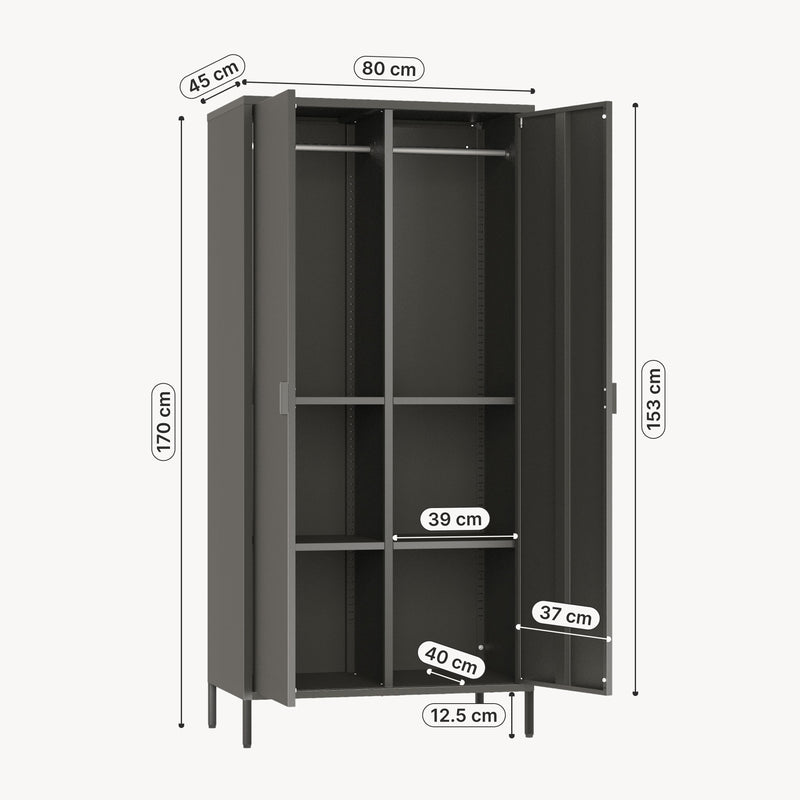 Målskitse Garderobeskab Esteli 170x80x45 cm stål [en.casa]