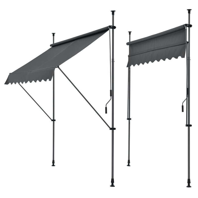 Målskitse [pro.tec]® Terrassemarkise med håndsving - manuelt indtrækkelig - 120x200-300cm - ingen vægboring - i forskellige farver og størrelser