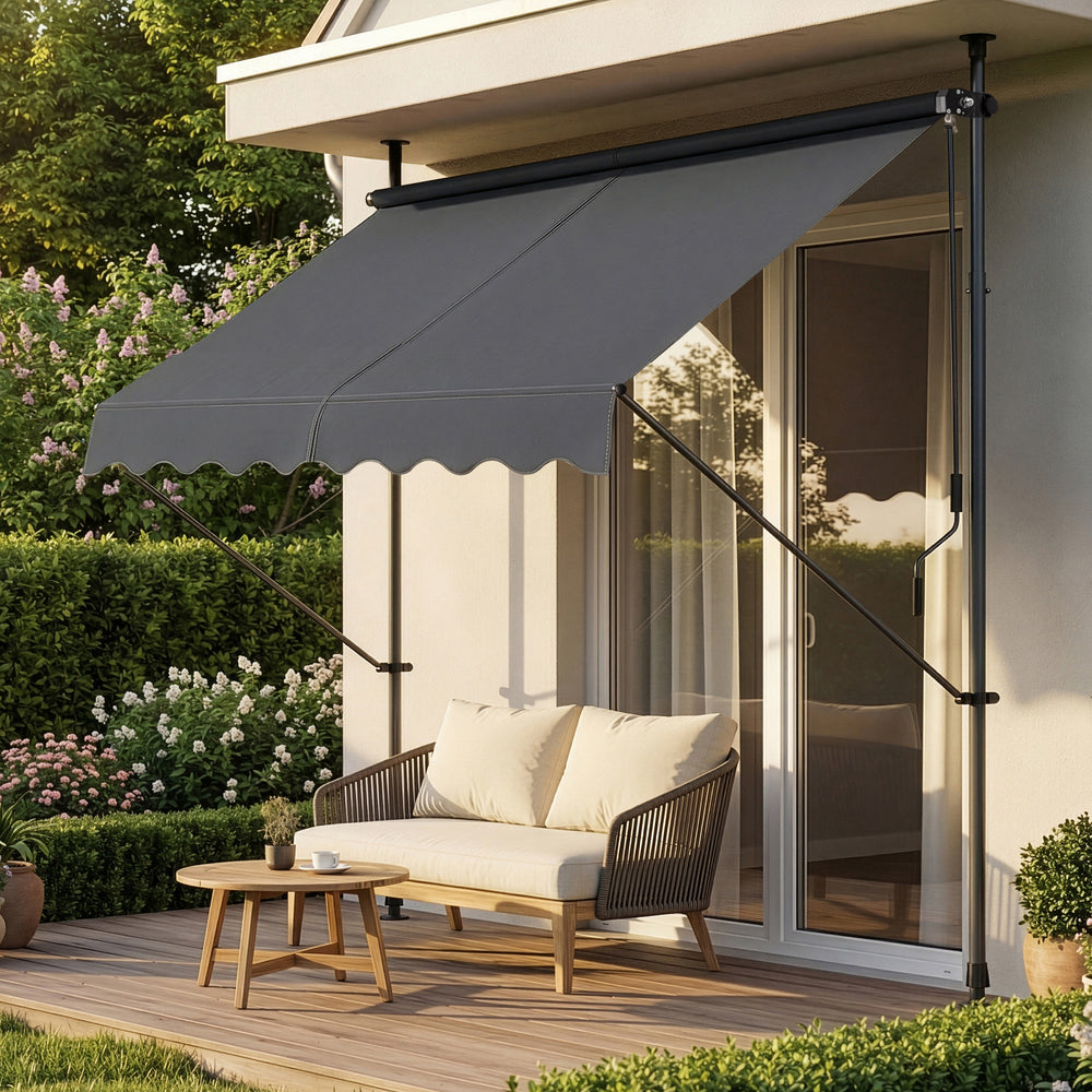 [pro.tec]® Terrassemarkise med håndsving - manuelt indtrækkelig - 120x200-300cm - ingen vægboring - i forskellige farver og størrelser
