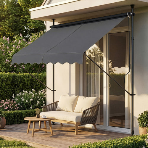 [pro.tec]® Terrassemarkise med håndsving - manuelt indtrækkelig - 120x200-300cm - ingen vægboring - i forskellige farver og størrelser