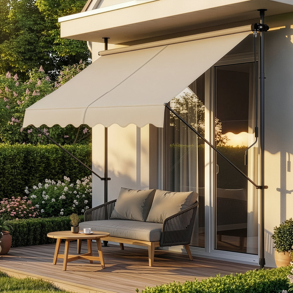 [pro.tec]® Terrassemarkise med håndsving - manuelt indtrækkelig - 120x200-300cm - ingen vægboring - i forskellige farver og størrelser