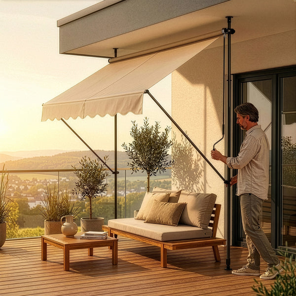 [pro.tec]® Terrassemarkise med håndsving - manuelt indtrækkelig - 120x200-300cm - ingen vægboring - i forskellige farver og størrelser