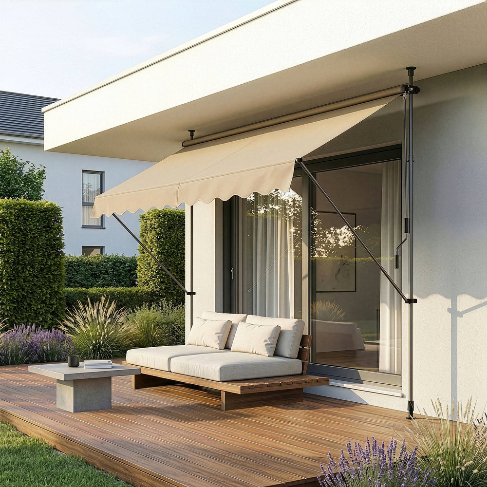 [pro.tec]® Terrassemarkise med håndsving - manuelt indtrækkelig - 120x200-300cm - ingen vægboring - i forskellige farver og størrelser