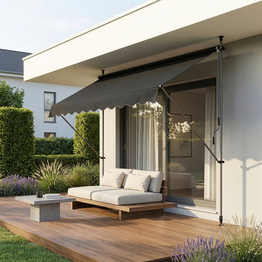 [pro.tec]® Terrassemarkise med håndsving - manuelt indtrækkelig - 120x200-300cm - ingen vægboring - i forskellige farver og størrelser