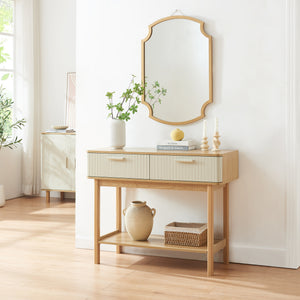 Konsolbord Ferrersp med 2 skuffer 100x40x80 cm egetræslook/sandfarver [en.casa]