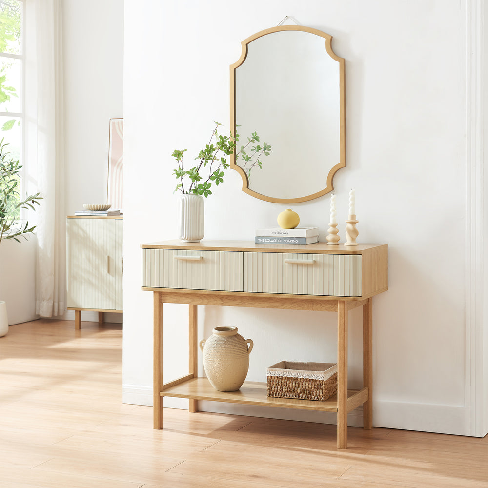 Konsolbord Ferrersp med 2 skuffer 100x40x80 cm egetræslook/sandfarver [en.casa]