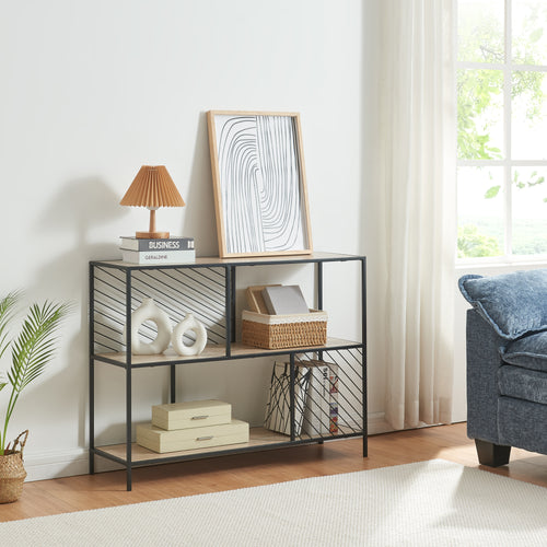 Konsolbord Övertorneå 100x30x75 cm Sort/Eg [en.casa] - premiumXL
