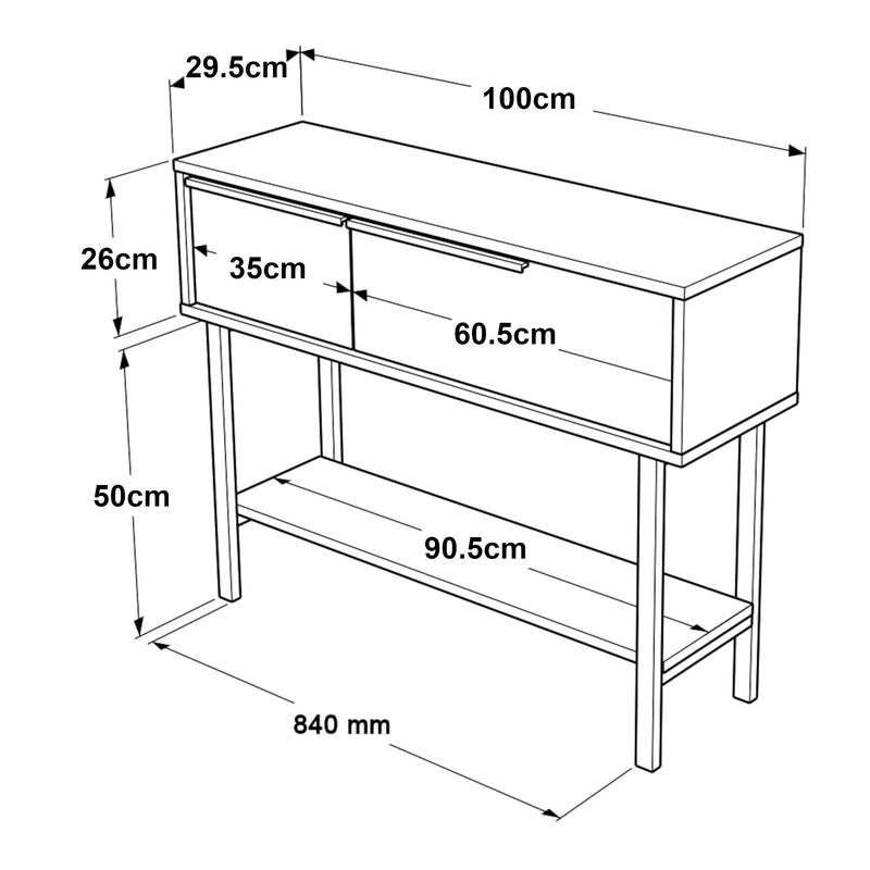 Målskitse Konsolbord Vesanto 100x30x76 cm [en.casa]