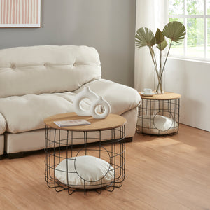 Flettet bordsæt Haapajärvi i et sæt af 2 med kattehule [en.casa].