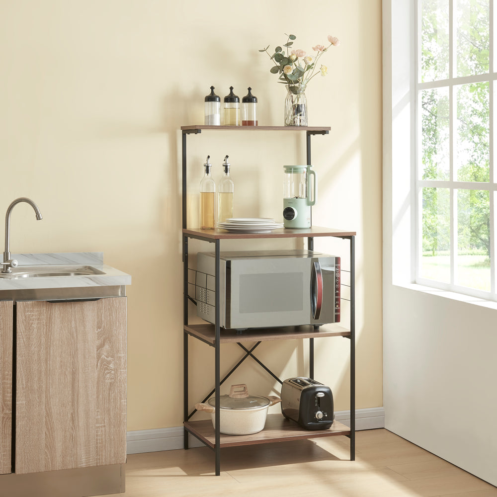 Reol Billund med 4 hylder 133 x 60 x 42 cm Sort / Valnød-look [en.casa] - premiumXL