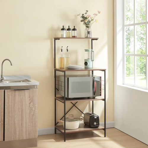 Reol Billund med 4 hylder 133 x 60 x 42 cm Sort / Valnød-look [en.casa] - premiumXL