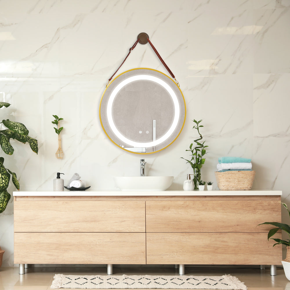 LED - Badeværelsesspejl Picerno med ophængning guld i forskellige størrelser [pro.tec] - premiumXL
