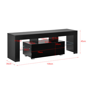 LED TV-bord Grimsey 130x35x45 cm med skuffe glashylde hvid/sort en.casa