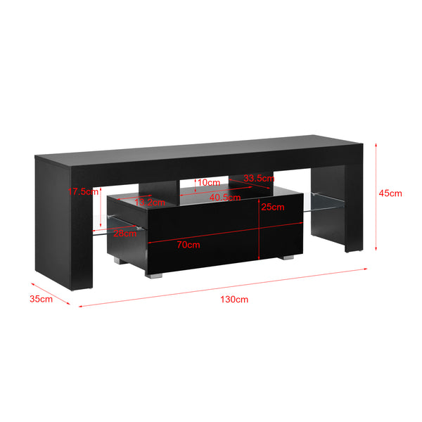 LED TV-bord Grimsey 130x35x45 cm med skuffe glashylde hvid/sort en.casa