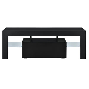 LED TV-bord Grimsey 130x35x45 cm med skuffe glashylde hvid/sort en.casa