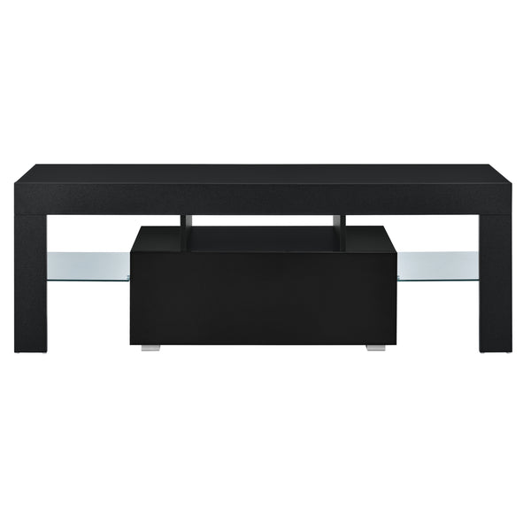 LED TV-bord Grimsey 130x35x45 cm med skuffe glashylde hvid/sort en.casa