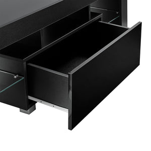 LED TV-bord Grimsey 130x35x45 cm med skuffe glashylde hvid/sort en.casa