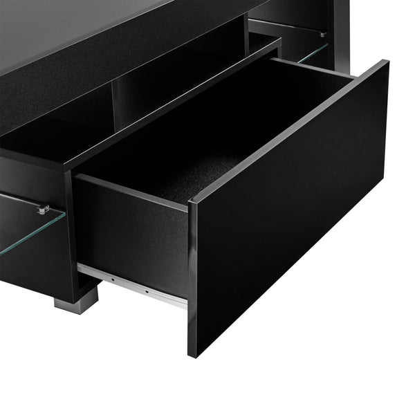 LED TV-bord Grimsey 130x35x45 cm med skuffe glashylde hvid/sort en.casa