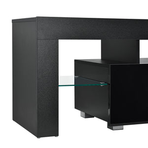LED TV-bord Grimsey 130x35x45 cm med skuffe glashylde hvid/sort en.casa