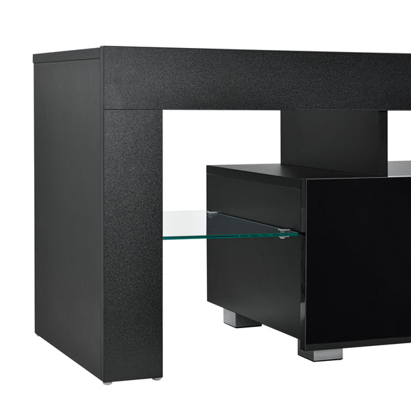 LED TV-bord Grimsey 130x35x45 cm med skuffe glashylde hvid/sort en.casa