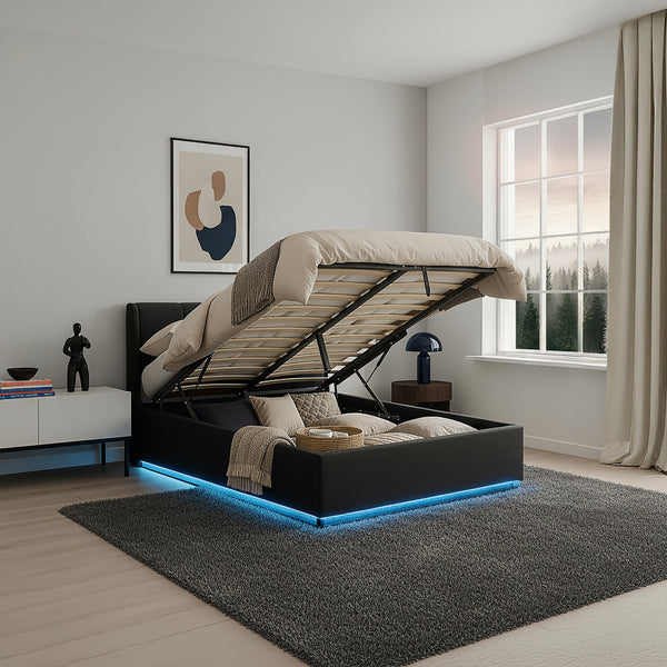 LED-polstret seng Tröstiar med madras [en.casa]