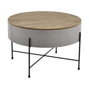 [en.casa] Sofabord med opbevaringsplads - tekstil/spånplade/metal - 40xØ60cm - træ optik/grå/sort
