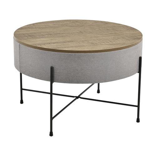 [en.casa] Sofabord med opbevaringsplads - tekstil/spånplade/metal - 40xØ60cm - træ optik/grå/sort