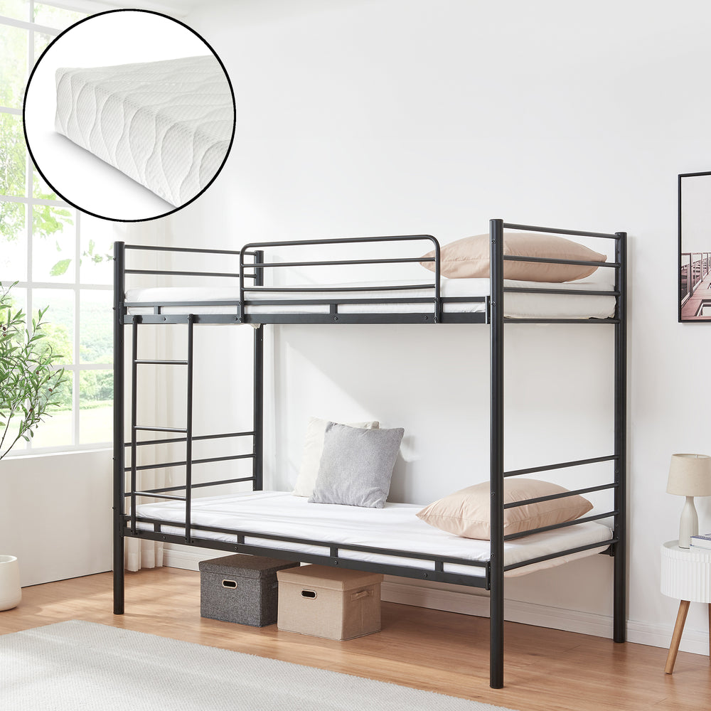 Bevapis køjeseng i metal med 2 madrasser 90x200 cm sort [en.casa]