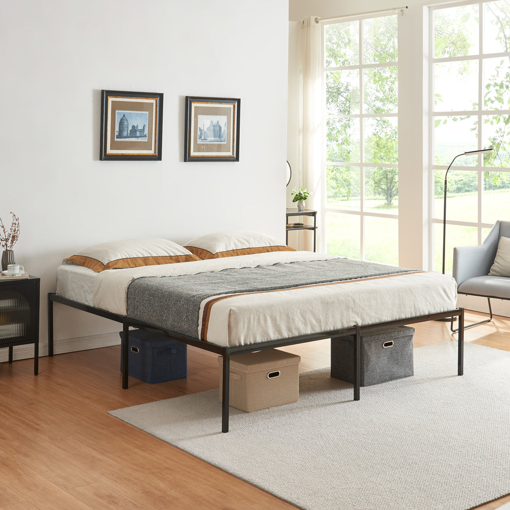 Cama de metal Vårdö con somier - Negro [en.casa]