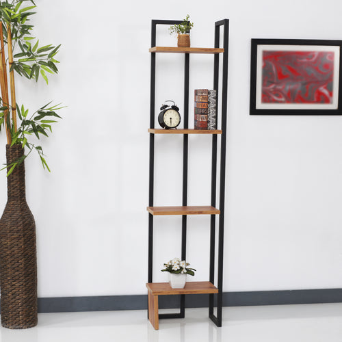 Stående hylde Bjergsted med 4 hylder 150 x 36 x 21 cm sort/valnød look [en.casa]