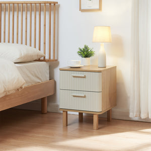 Ferrersp sengeskab med 2 skuffer 50x40x40 cm egetræslook/sandfarver [en.casa]