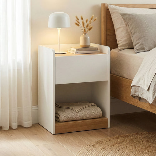 Sengebord Kuorshare 55x42x37 cm hvid/eg-look [en.casa]