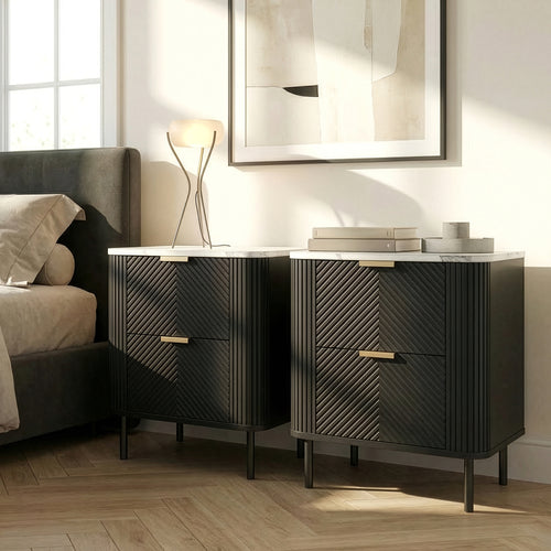 Natskab Olvehok 2 stk. sæt 55x52x38 cm Sort/Marmorlook, hvid [en.casa]