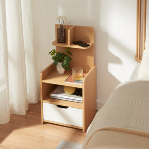 Sengebord Bordkak 75x35x30 cm egetræslook/hvid [en.casa]