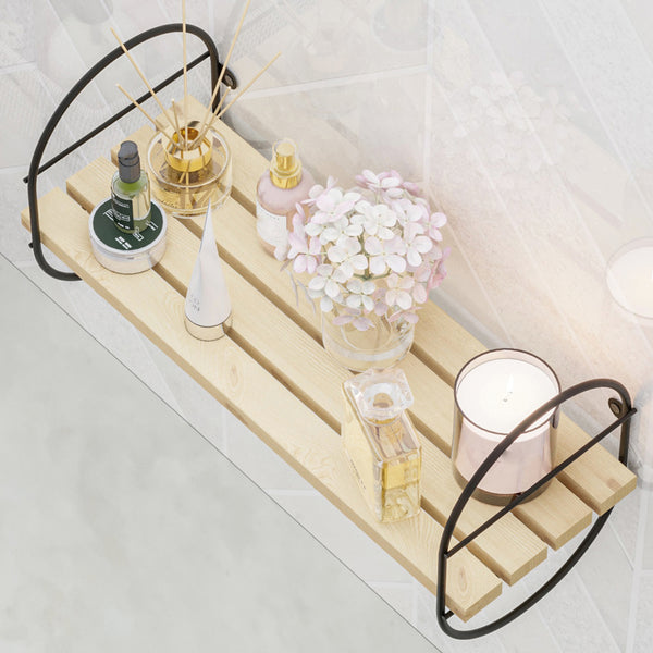 Væghylde Oulu med metalramme sort/natur i forskellige størrelser [en.casa]