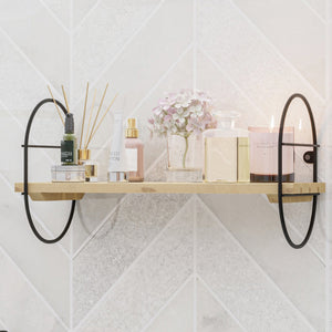 Væghylde Oulu med metalramme sort/natur i forskellige størrelser [en.casa]