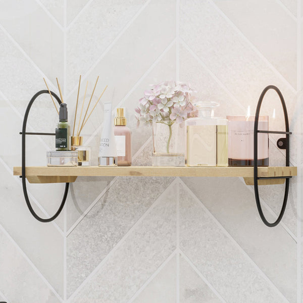 Væghylde Oulu med metalramme sort/natur i forskellige størrelser [en.casa]