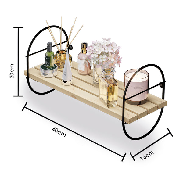 Væghylde Oulu med metalramme sort/natur i forskellige størrelser [en.casa]