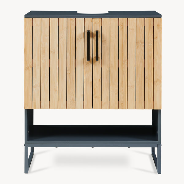 Vaskeskab Svanes 70x60x30 cm Mørkegrå/Natur [en.casa]