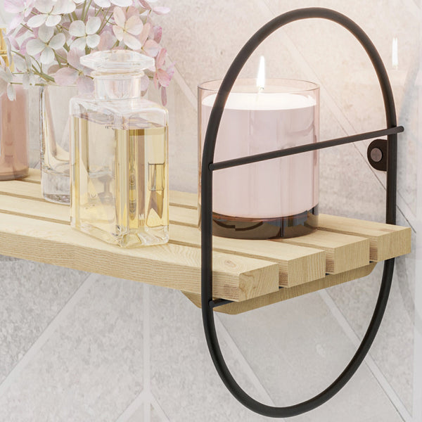 Væghylde Oulu med metalramme sort/natur i forskellige størrelser [en.casa]