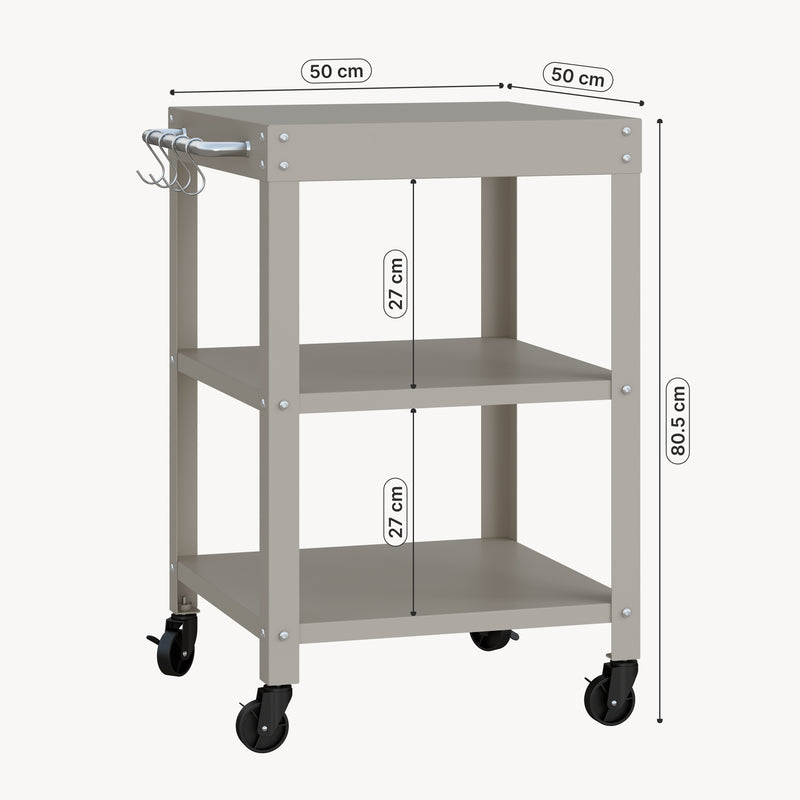 Målskitse Udendørs serveringsvogn Bolognano stål 81x50x50 cm [casa.pro]