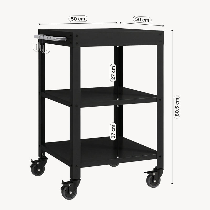 Målskitse Udendørs serveringsvogn Bolognano stål 81x50x50 cm [casa.pro]