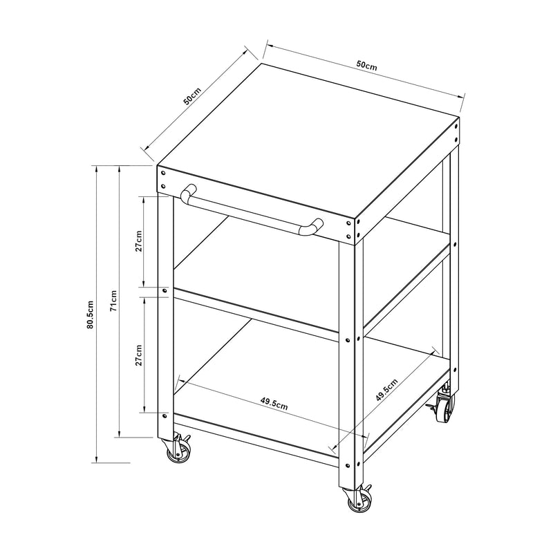 Målskitse Udendørs serveringsvogn Bolognano stål 81x50x50 cm [casa.pro]