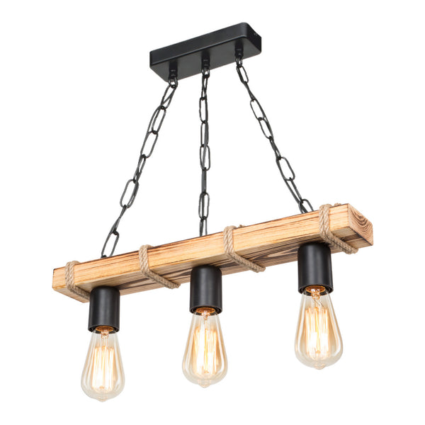 Pendellampe Hemel E27 metal massivt træ jute reb sort / trælook / jute farver i forskellige størrelser. størrelser [lux.pro]